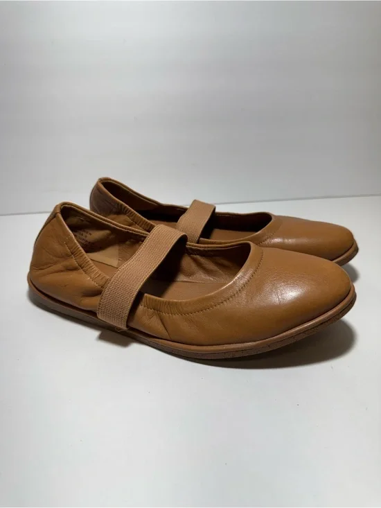 Lucky Brand Walnen Mary Jane Tan Leather Ballet Flats Elastic Strap Size 8.5
