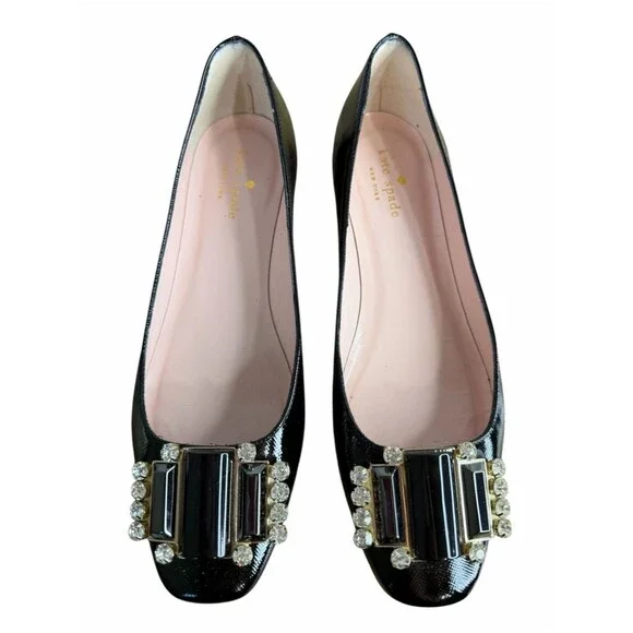 Kate Spade Nisella Flats size 7.5M Black Patent Crystal Embellished Shoes