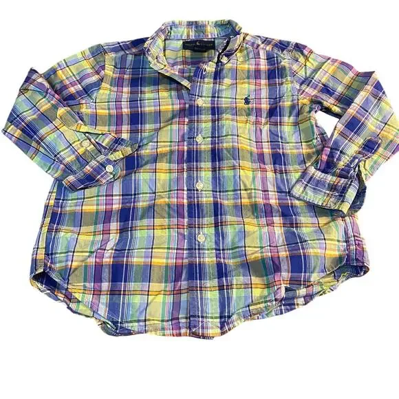 Ralph Lauren pastel plaid‎ long sleeve button up boys dress shirt SIZE 5