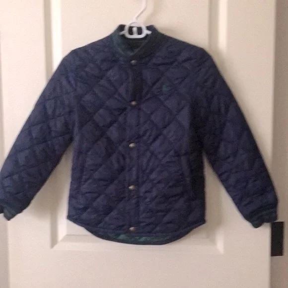 Ralph Lauren Polo kids Quilted snap down Jacket pockets unisex size S navy green