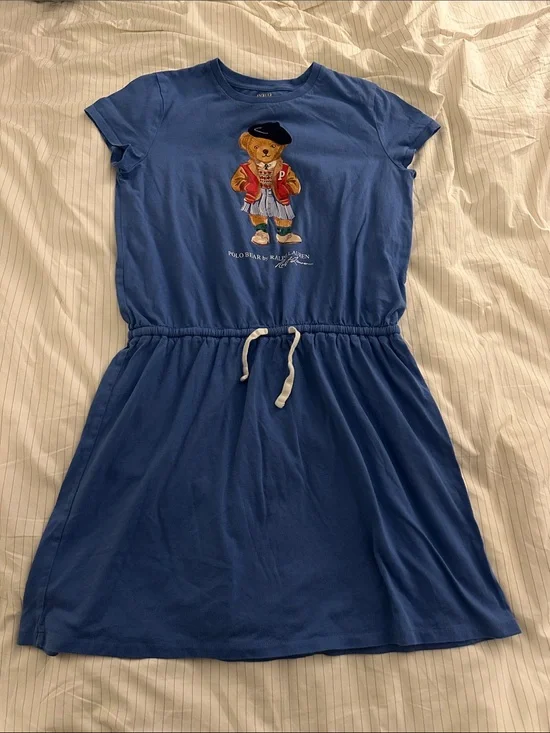 Ralph Lauren Blue Polo Bear Drawstring Waist Cotton Dress - XL