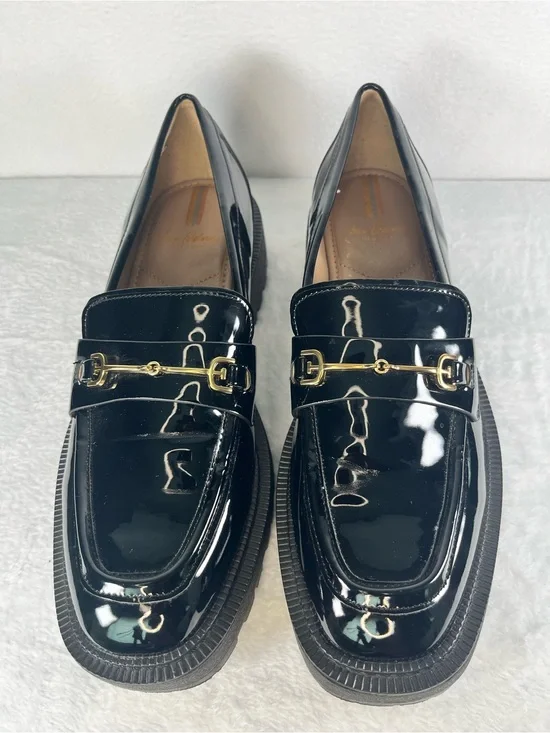 Sam Edelman Laurs Black Patent Leather Chunky Platform Horsebit Lug Loafer 9.5