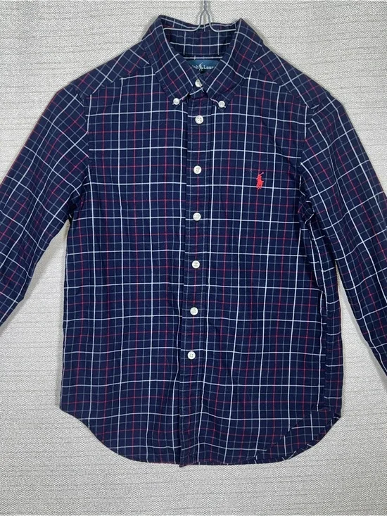Ralph Lauren Boy’s Size 8 Navy Blue Plaid Button-Down Shirt