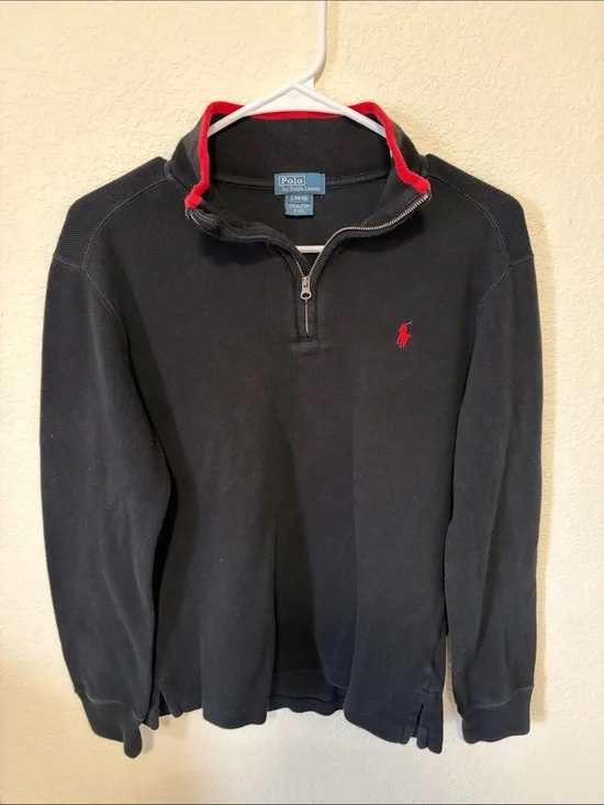 Polo Ralph Lauren Kids Black Half-Zip Sweater with Red Trim & Pony Logo