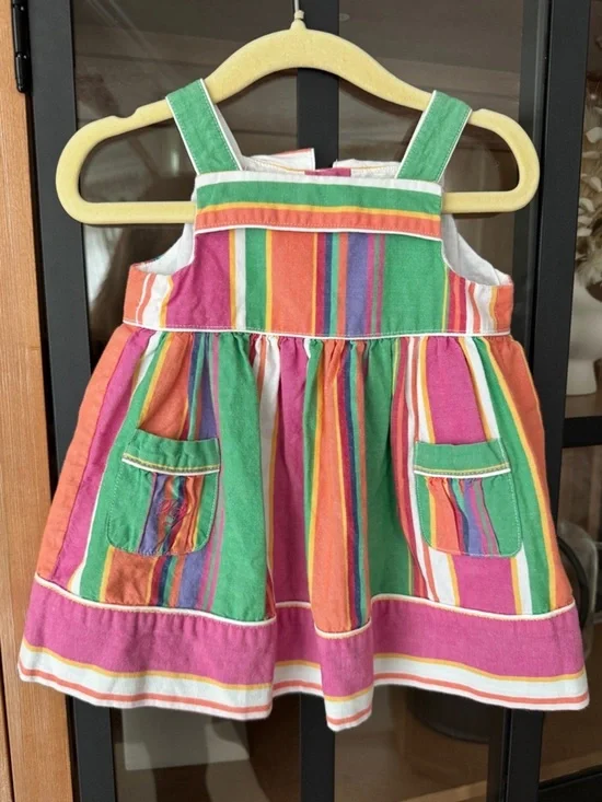 Ralph Lauren baby girl dress striped colorful cotton sleeveless embroidered logo