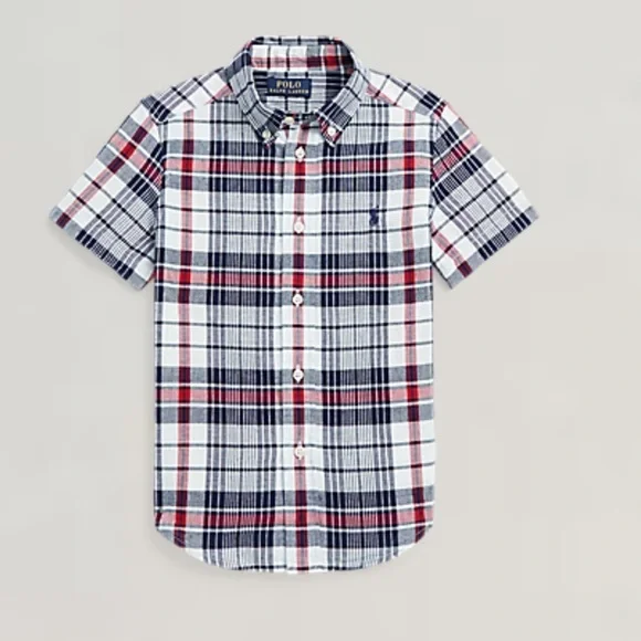 NWT Polo Ralph Lauren Boys Faded Madras Plaid Button Shirt Size 7