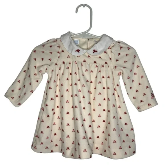 Ralph Lauren Baby Girl Velour Christmas Dress 3MO Reindeer Holiday Cream Red