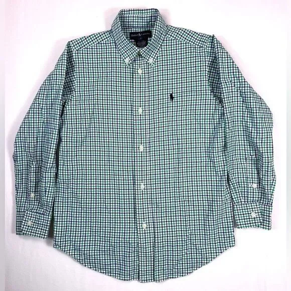 RALPH LAUREN Boys Check Plaid Button‎ Down Shirt 7 Classic Preppy Casual