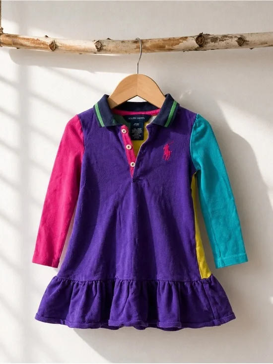 Ralph Lauren Girls' Purple Colorblock Polo Dress