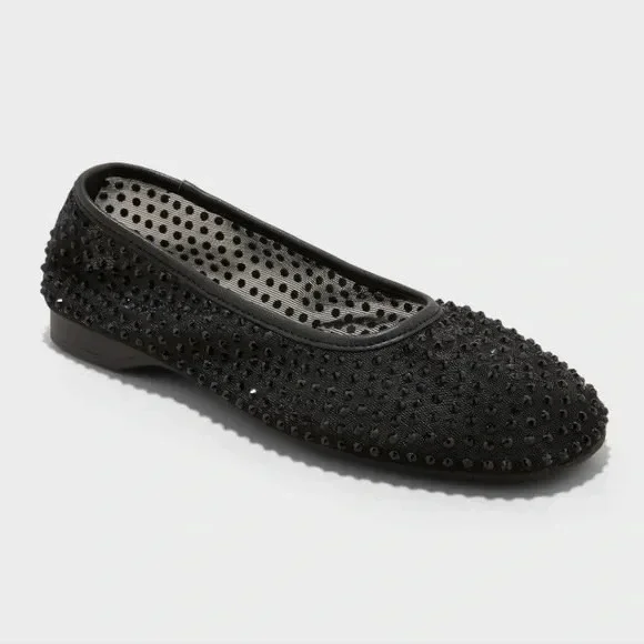 Women's Ballet Flats A New Day Rhinestone Mesh Black 7‎ New With Tags