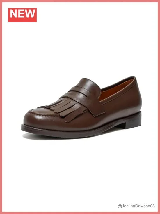 Women's Leather Fringe Loafers Slip-On Flat Shoes