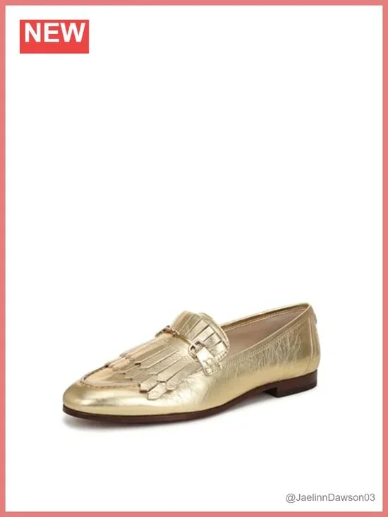 Sam Edelman Liz Fringe Leather Loafers Slip-On Almond Toe Flat Shoes