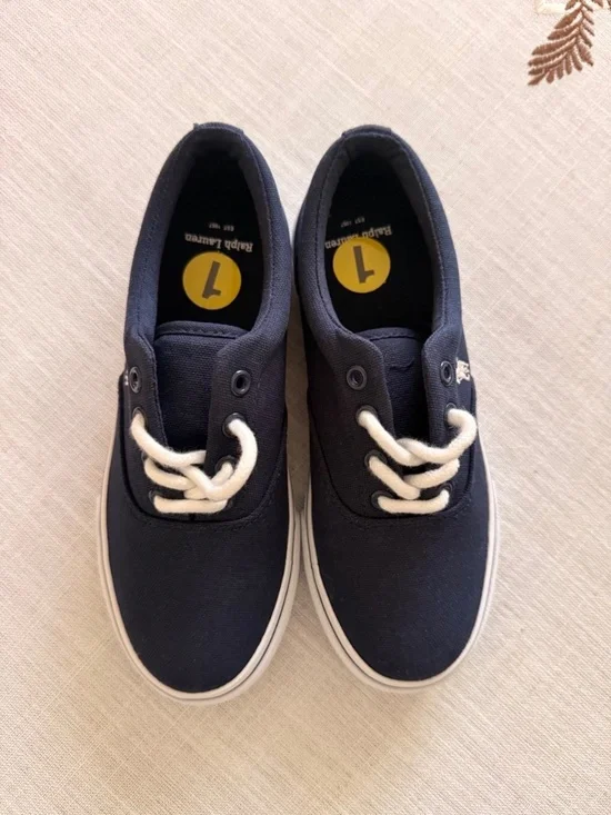 NEW Polo Ralph Lauren Kids Navy Canvas Sneakers Pony Size 1