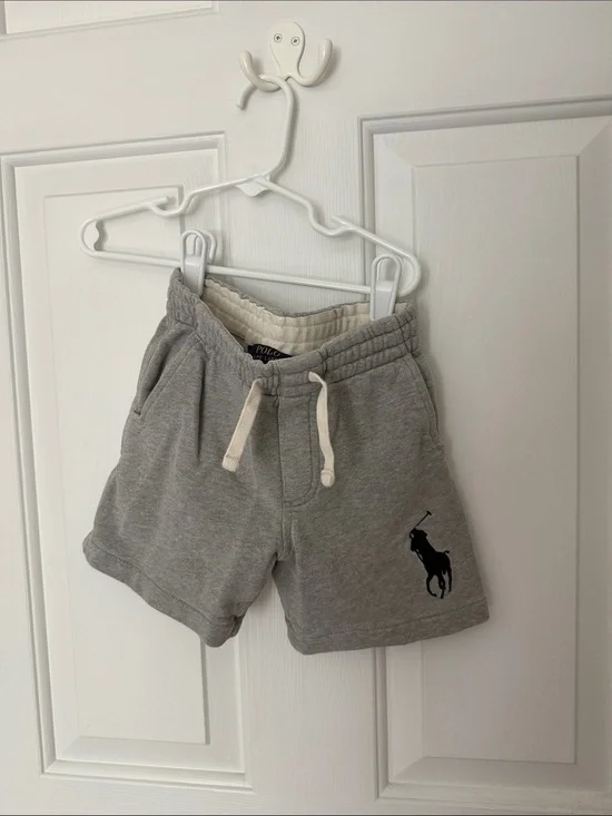 Ralph Lauren Gray Knit Shorts with Navy Polo Logo