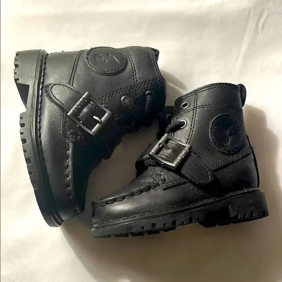 POLO BY RALPH LAUREN black leather ranger boots.   New