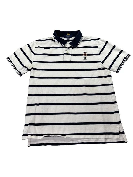 Polo Ralph Lauren Bear Polo Boys XL 18/20 White Stripe Shirt Graphic Classic