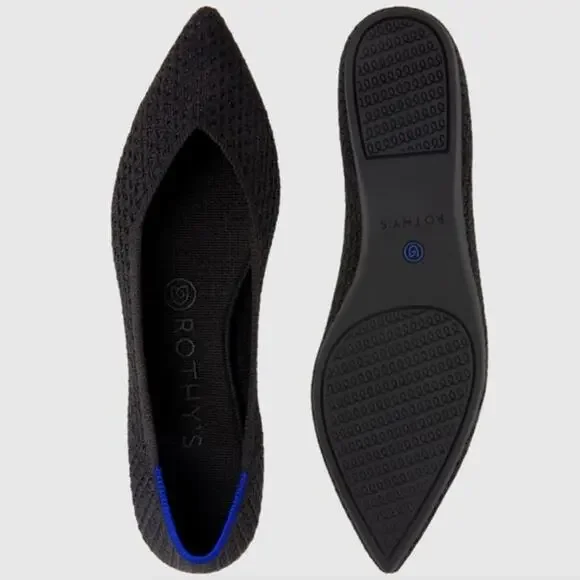 Rothy’s The Point Honeycomb Knit Flats Black Size 8.5