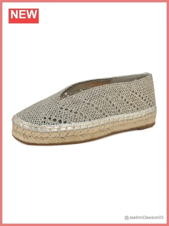 Nine West Rorie Espadrilles Slip-On Square Toe Faux Leather Woven Flats