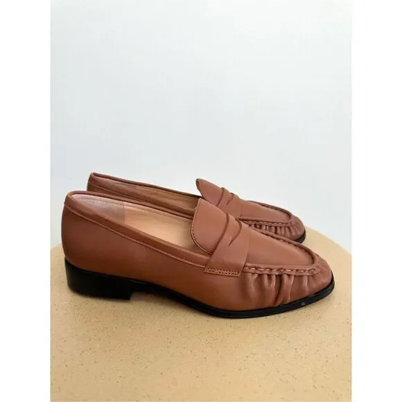 J. Crew Women’s Cognac Brown Leather Maison Ruched Slip In Loafers