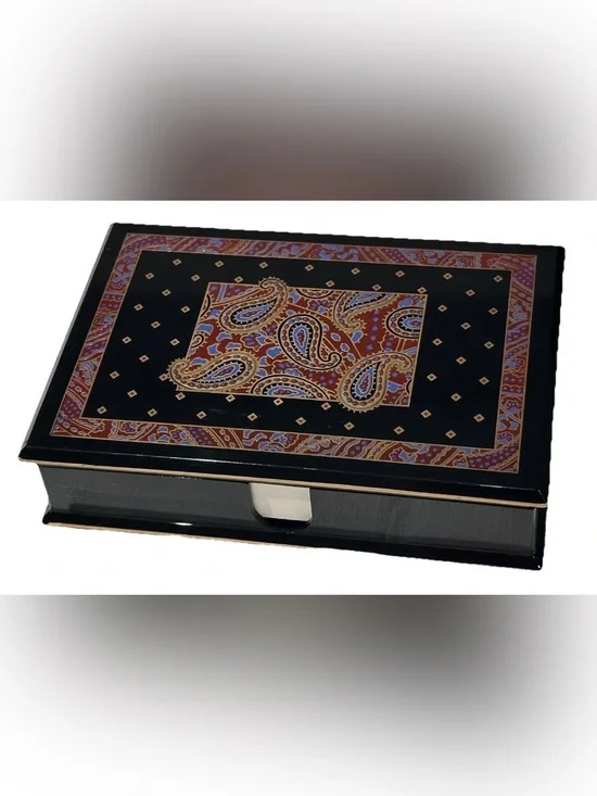 NEW VINTAGE ART DECO PAISLEY ENAMEL STATIONARY BOX OTAGIRI JAPAN DESK OBJECT