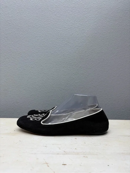 Johnston and Murphy Womens Embroidered Flats Loafers Slip On Black White Size 8