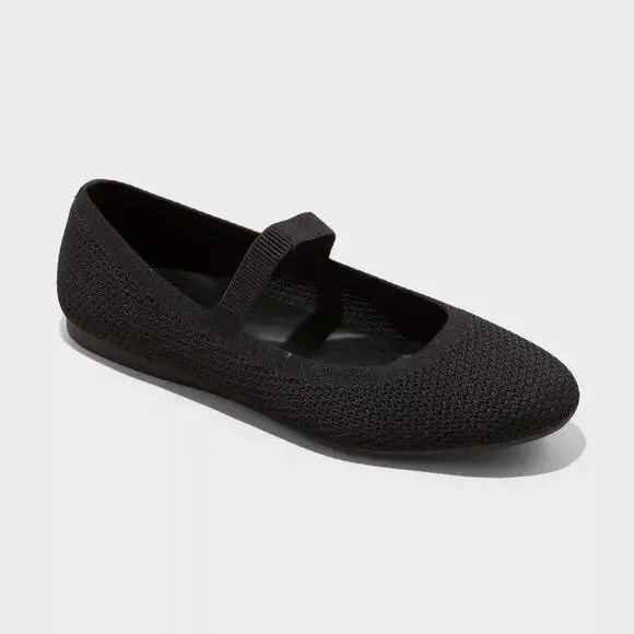 Women's Shiloh Knit Mary Jane Flats - A New Day - Black