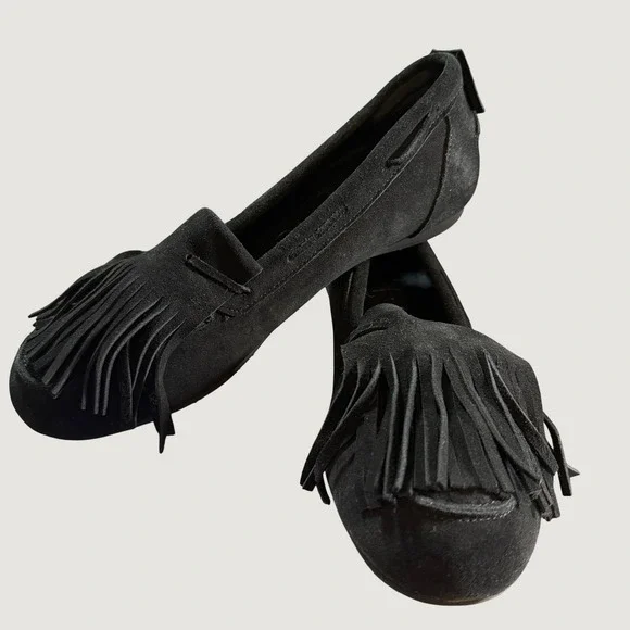 PAES Moccasin Loafers Size 250 / US Size 8-8.5 Black Suede Fringe Tassel Slip On