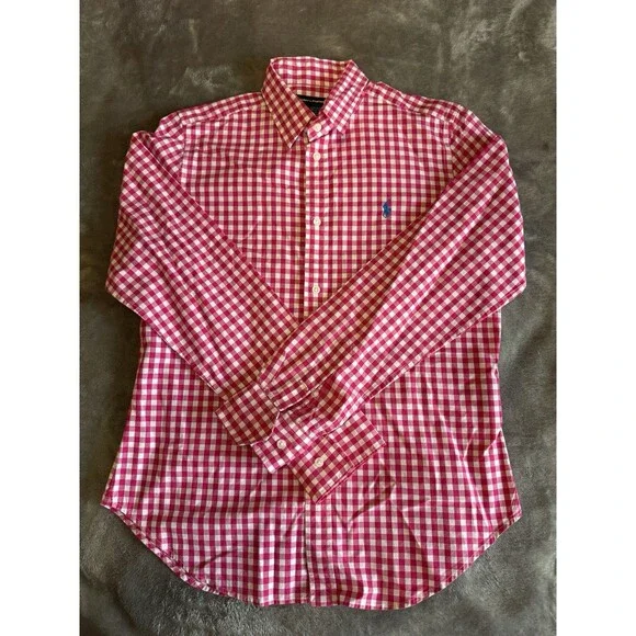 Ralph Lauren Sport Button Down Shirt Kids 14 Red White Check Pony Logo