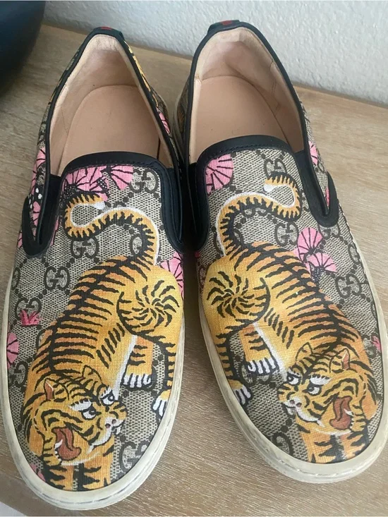Gucci Dublin Bengal Tiger GG Supreme Slip-On Sneakers Size 8 (38)