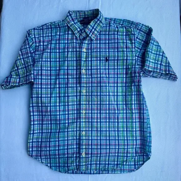 Ralph Lauren Plaid Short Sleeve Button Down Shirt Multicolor Boys' L