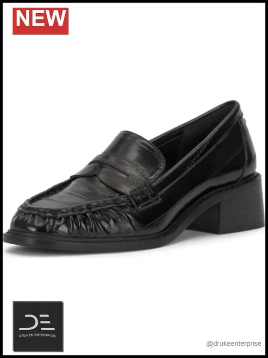 Faux Leather Block Heel Loafers Slip On 1.6