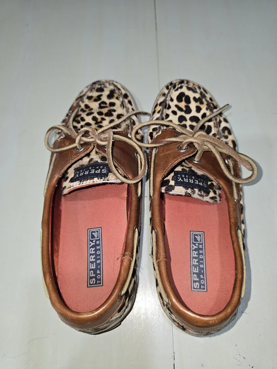 Sperry Top-Sider 9445537 Leopard Calf Hair Boat Shoes Women’s 7.5 Leather