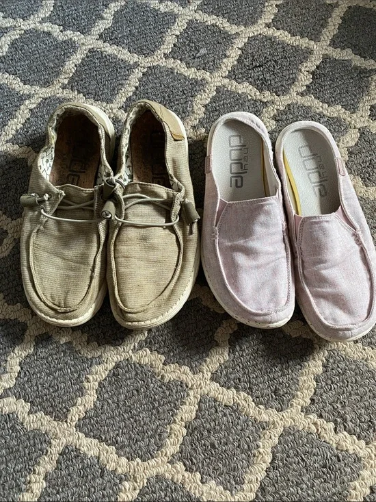 2️⃣ Pairs Hey Dude Women's Slip-On & Lace-Up Flats in Pink and Tan