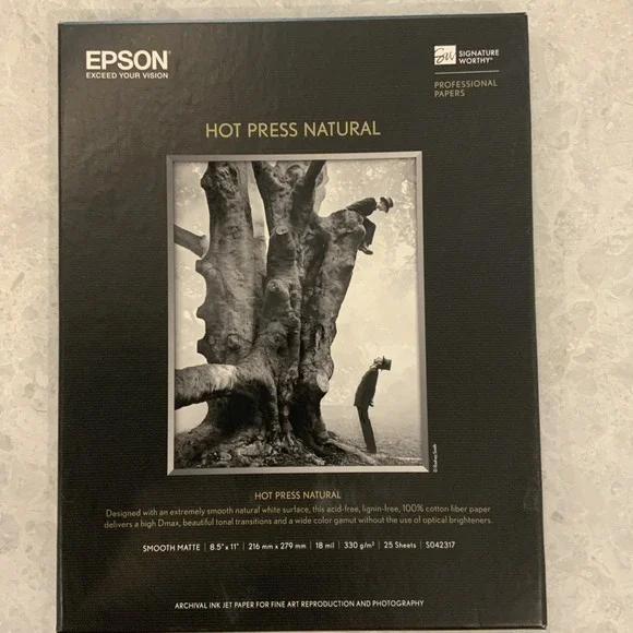 Epson Hot Press Natural Fine Art Paper 8.5x11 25 Sheets SO42317 330g Smooth Matt