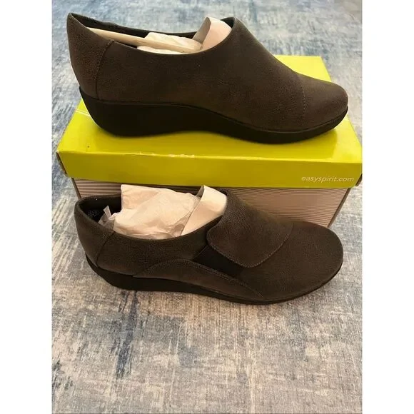 Easy Spirit e360 Grey Brown Kelt Casual Comfort Wedge Slip On Loafer 6.5 Wide
