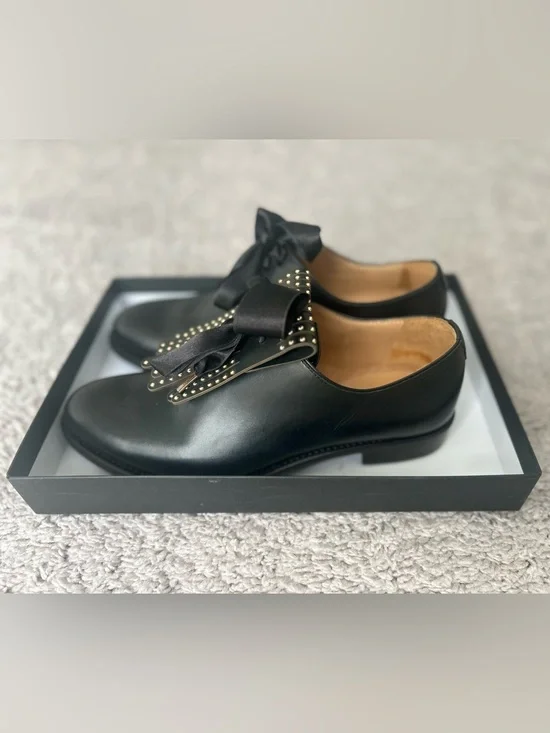 The Office of Angela Scott: Women Leather Dress Loafers with Studded Bow