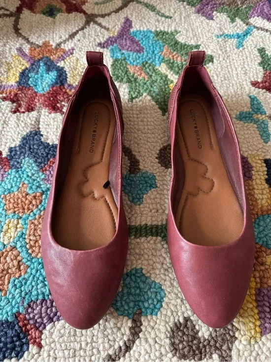 Lucky Brand Red Leather Cayna Studded Ballet Flats Size 8 Like New