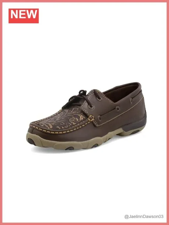 Twisted X Women's Leather Boat Shoe Driving Moc Lace-Up Comfort