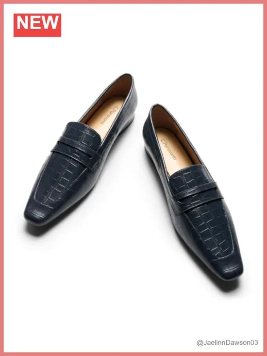 Women's Penny Loafers Slip On Square Toe Flat Shoes Breathable Lambskin