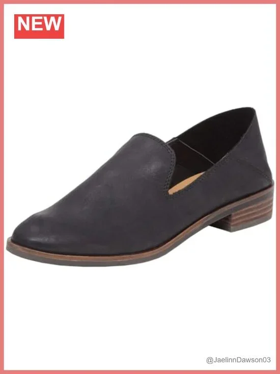 Leather Penny Loafers for Women Memory Foam Slip-On Work Shoes Almond Toe