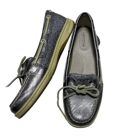Sperry Top-Sider Angelfish Boat‎ Shoes Metallic Pewter Leather 9M