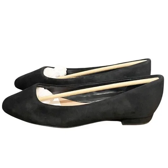 Anthro Steven By Steve Madden Bantry Black Suede Ballet Flat Shoes 6 Corp Casual