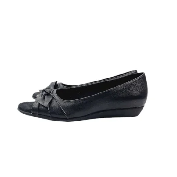 Aerosoles Women's Black Open Front Bow Slip-On Ballet Flat‎ Size US 9.5