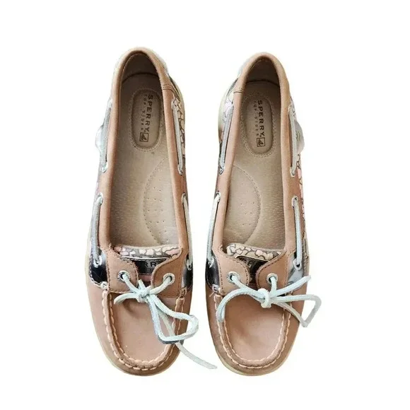 Sperry Topsider Boat Shoes Women Size 7.5 Brown Pink Leather Flat Floral 9102278