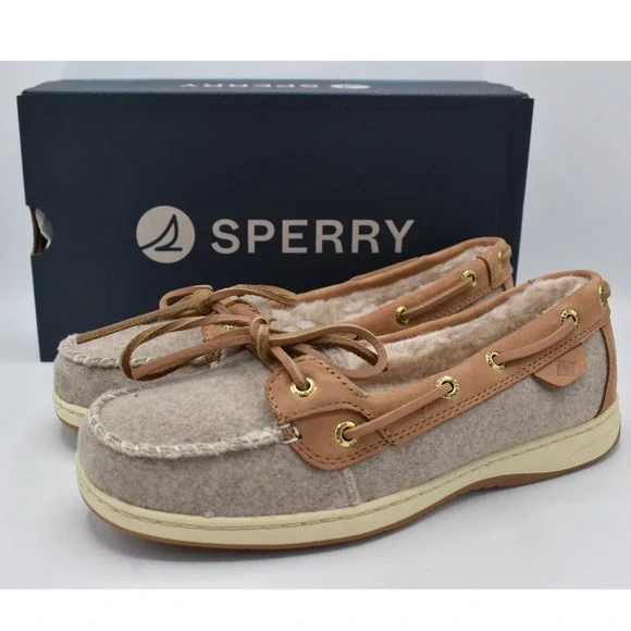 Sperry Women 7 Angelfish Grey Slip On Faux Fur Lined Boat Shoes Coquette Preppy