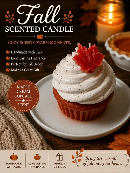 Ashland Maple Cream Cupcake Fall Candle - White & Red