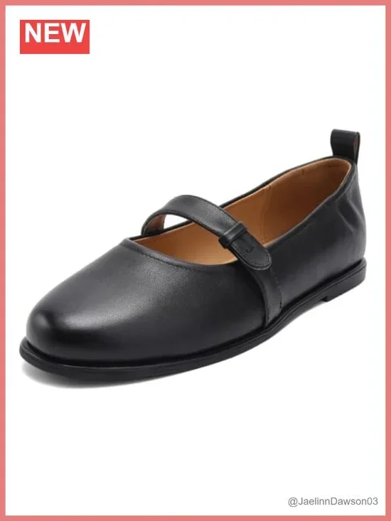 Women's Genuine Leather Mary Jane Flats Round Toe Ballet Shoes with Strap