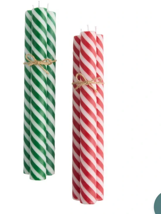 World Market Festive Spiral Stripe Taper Candles - Red & Green -