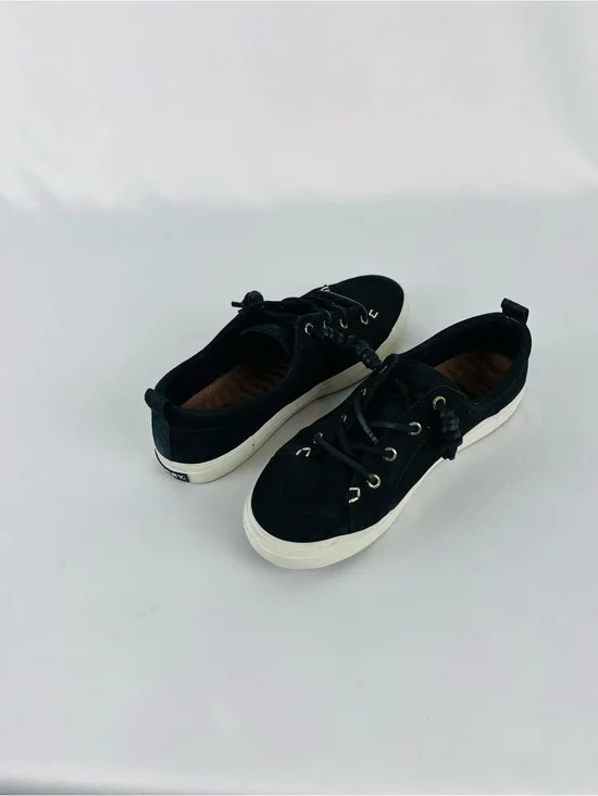 Sperry Women's Crest Vibe Plushwave Black Snake Nubuck Leather Shoes Size 7.5