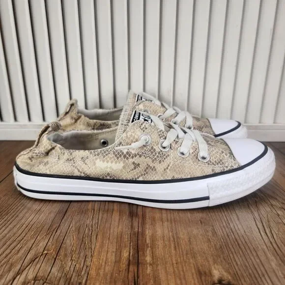 Converse CTAS Shoreline Snake Print Womens Size 7 Beige Canvas Low Shoes 571139F